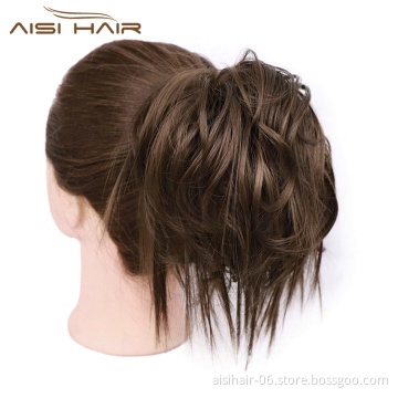 Aisi Hair Donut Brown Synthetic Curly Chignon Bun Pad Chignon Elastic Band Ribbon Ponytail Rope Rubber Hair Extension For Women